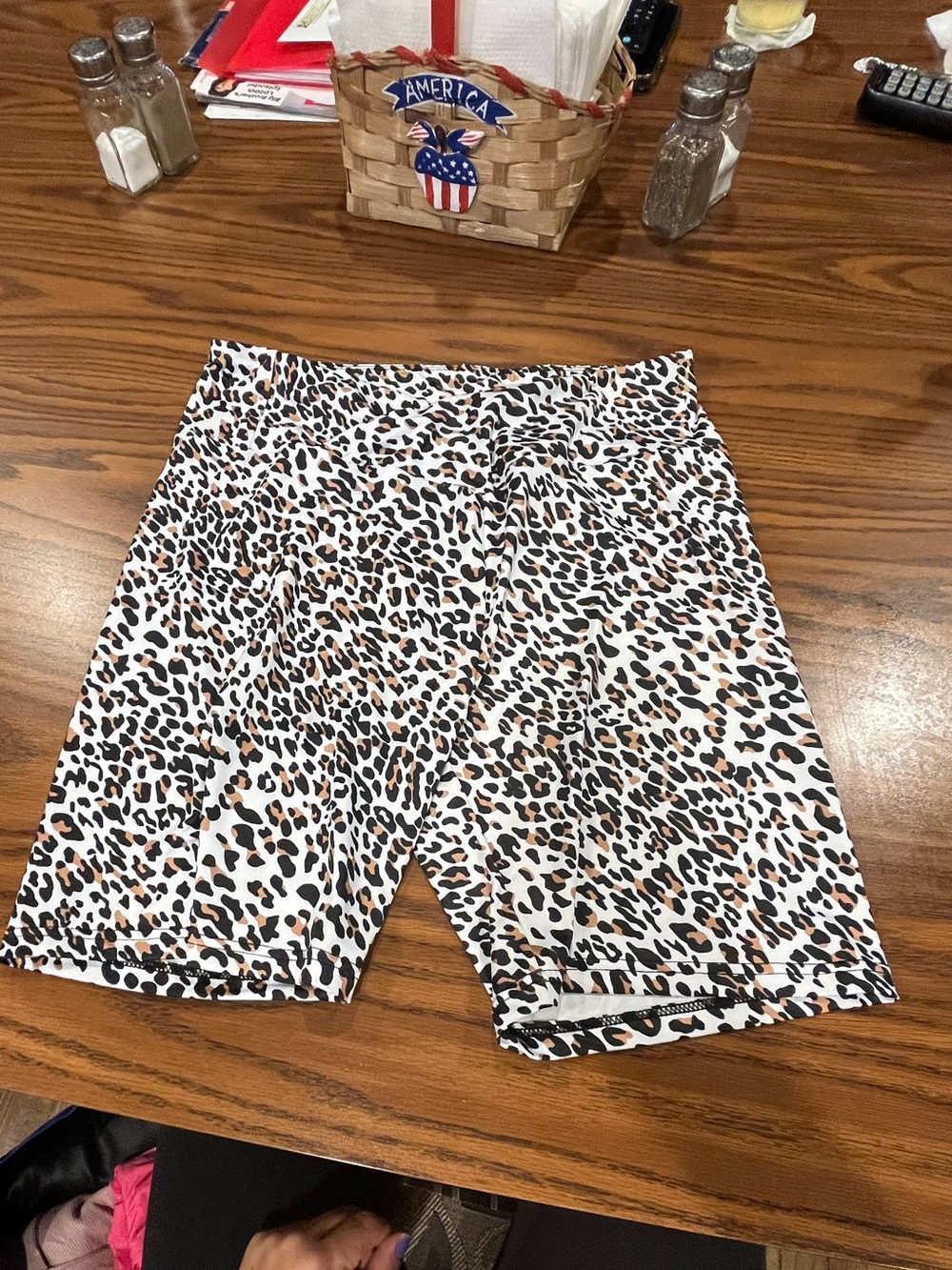 SHEIN Leopard Print Bike Shorts in White, Tan, Black